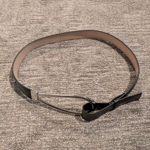 Via Spiga Black Genuine Leather Belt with Silver Hoop Buckle - Large